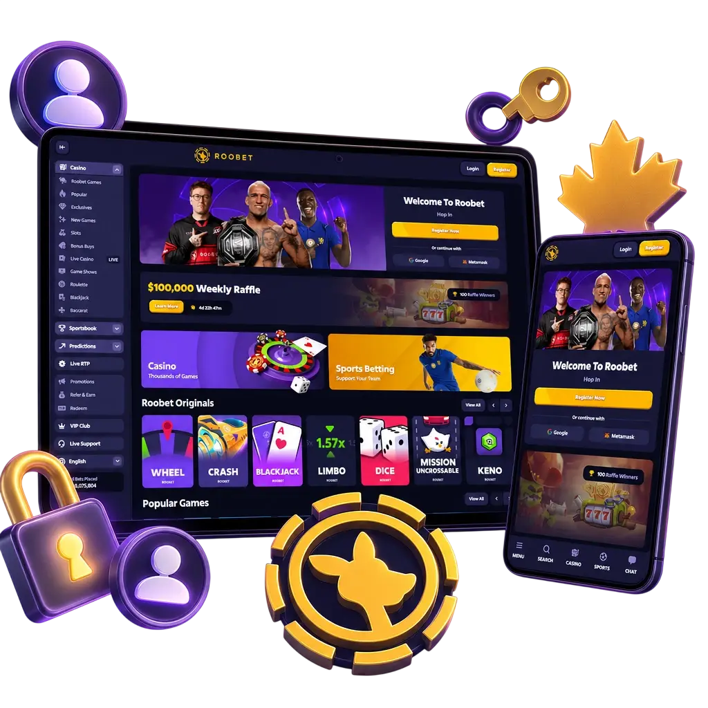 Roobet Canada login screen showing Email, Phone Number, and Social Network sign-in options for account access