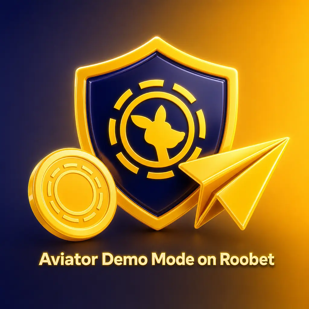 Aviator demo mode toggle on Roobet's game tile, letting players try the cash-out mechanic with virtual credits.