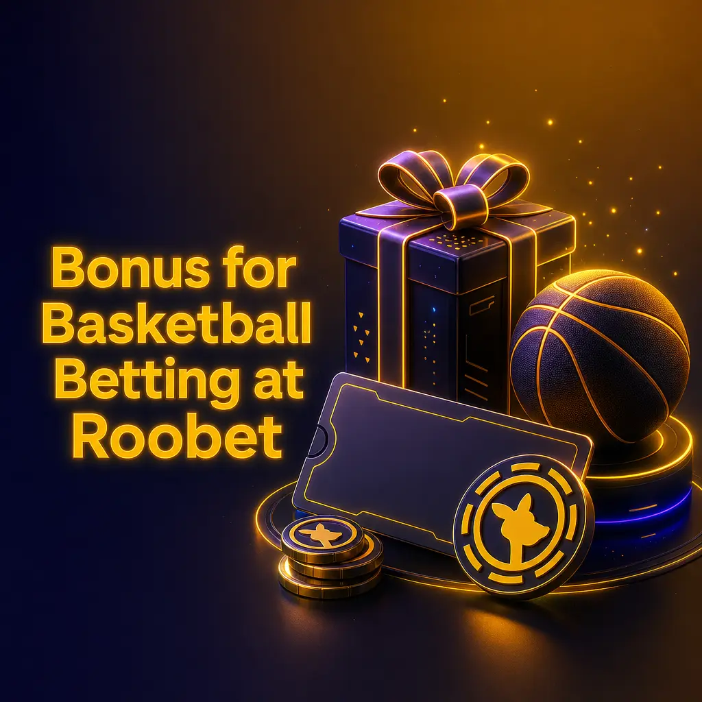 Roobet welcome bonus for basketball betting, showing bonus terms, minimum odds, and rollover requirements for new accounts