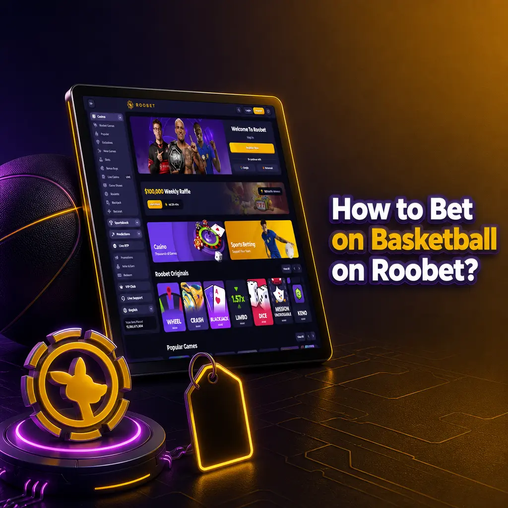 Step-by-step guide showing how to register, fund an account, and place a basketball bet on Roobet sportsbook.