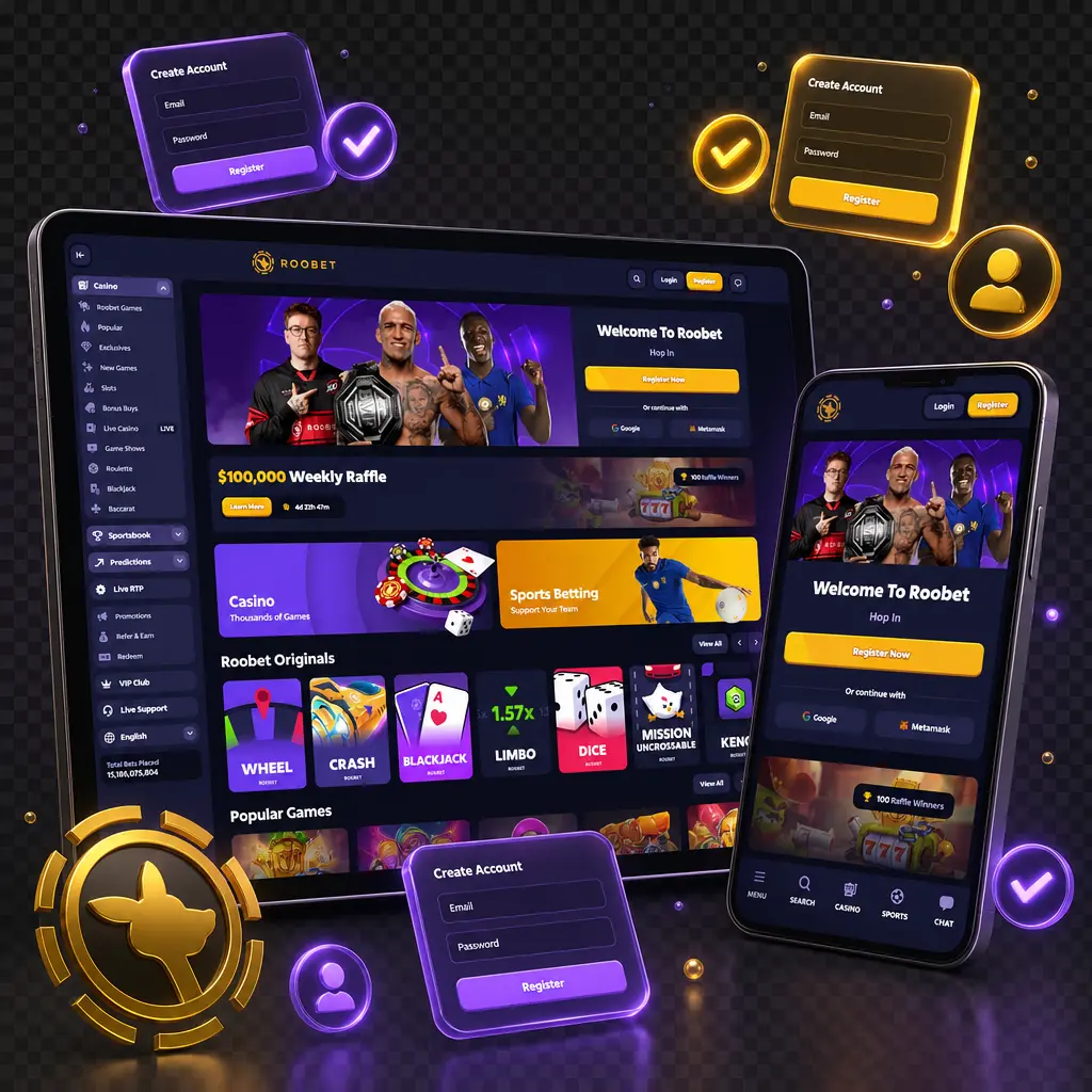 Step-by-step guide showing how to register on Roobet in Canada and set up a new account with CAD currency