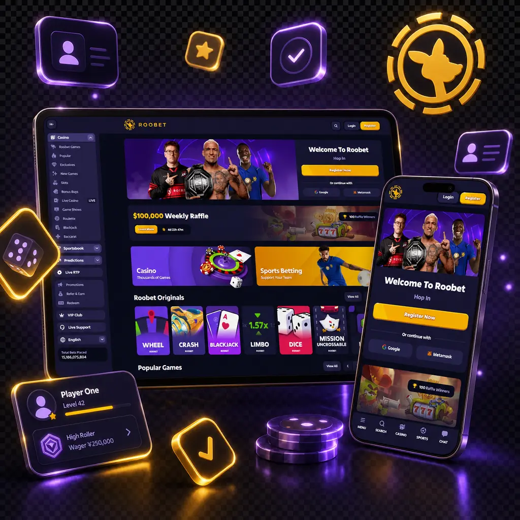 Step-by-step guide showing how to register on Roobet via mobile using Android APK or iOS Progressive Web App