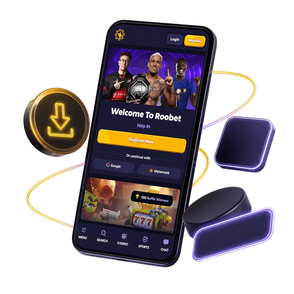 Roobet app screen showing live ice hockey odds, quick bet slip, and match stats for mobile sports betting