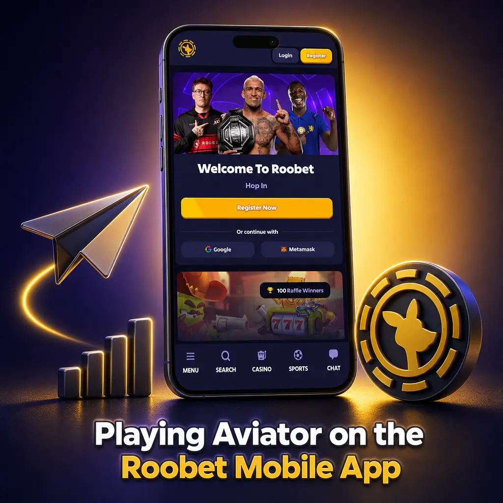 Playing Aviator on the Roobet mobile app, showing Android APK install and iOS web app setup for gameplay.