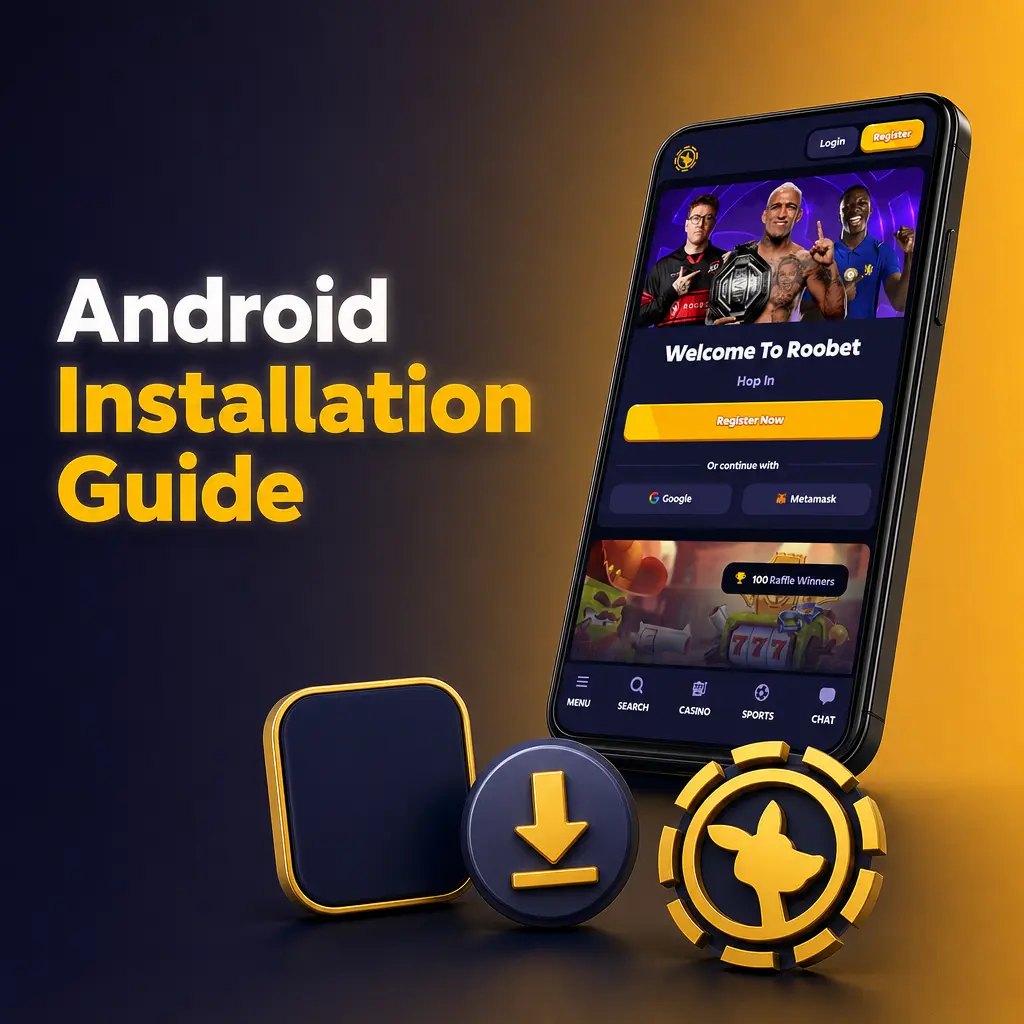 Android installation guide: download Roobet's app, allow unknown sources, sign in, and bet on basketball.