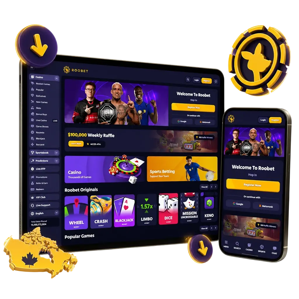 Roobet iOS app icon showing secure login, fast payment access, and low-latency live streaming for iPhone and iPad users.