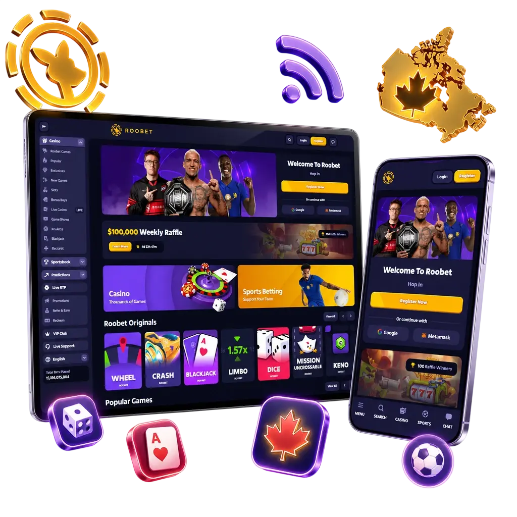 Roobet football app on mobile showing sports menu, fixture odds, and bet slip for placing football wagers