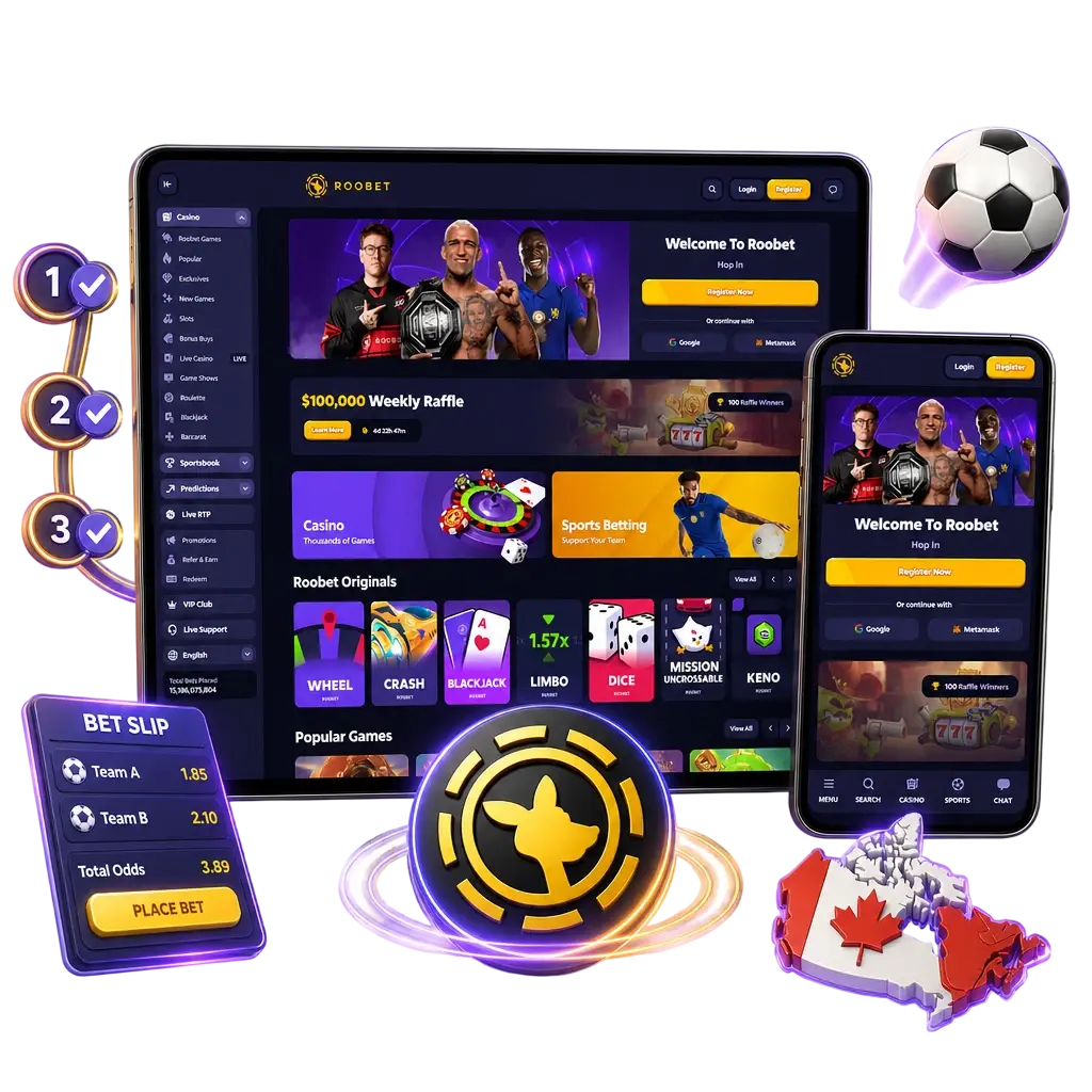 Step-by-step guide showing how to sign up, deposit, and place a football bet on Roobet sportsbook