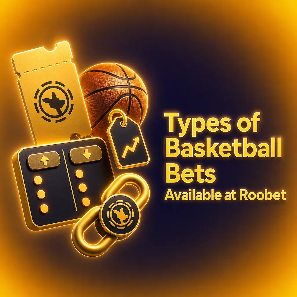 Overview of basketball bet types at Roobet, including moneyline, spreads, totals, quarter/half lines, and player props.