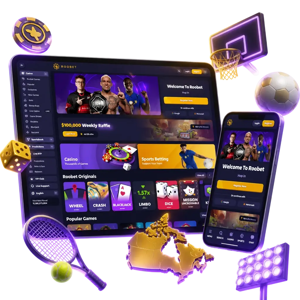 Overview of sports betting markets on Roobet, including football, basketball, and tennis odds for Canadian bettors